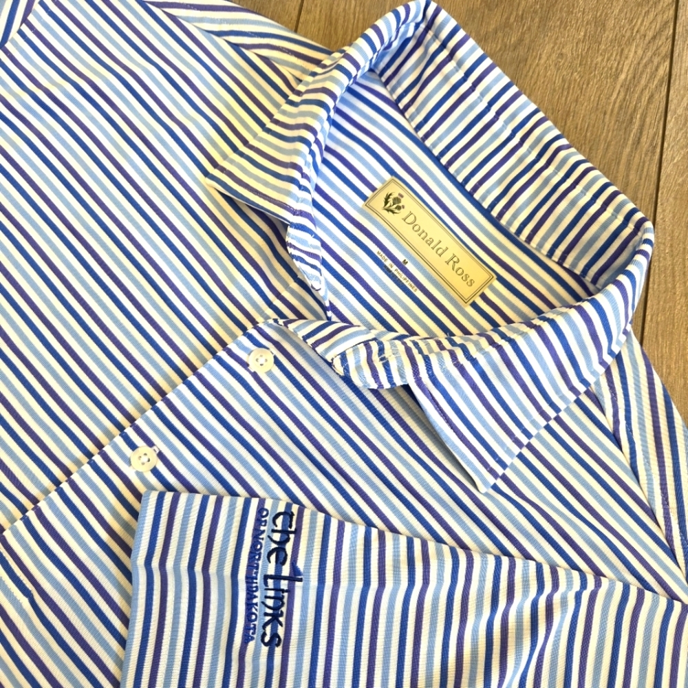 Donald Ross Striped Golf Polo Shirt Short Sleeve Mens M Links of North Dakota